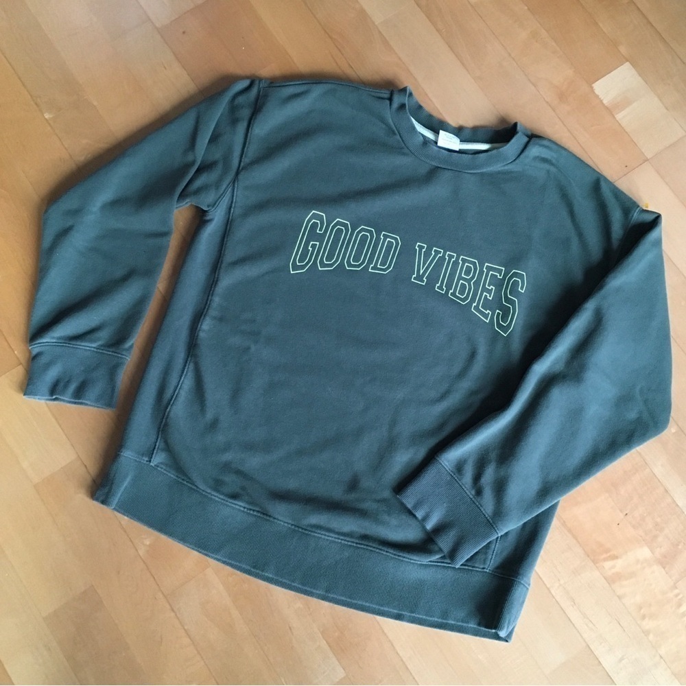 Wonder Nation “GOOD VIBES” Lightweight Sweatshirt, Green, Yellow, Size XL